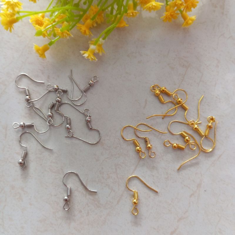 1 Lusin Kait Anting Gold  - Pengait Anting Kait Giwang Hook Bahan Aksesoris Anting Kait Anting Silve