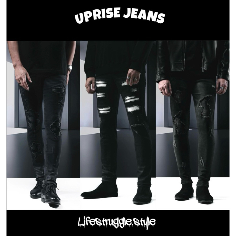 [ORIGINAL 100%] UPRISE COBRA BLACK/COBRA GREY/BLACK PANTHER/BP SPLASH/AZUL LEATHER JEANS LIMITED EDI