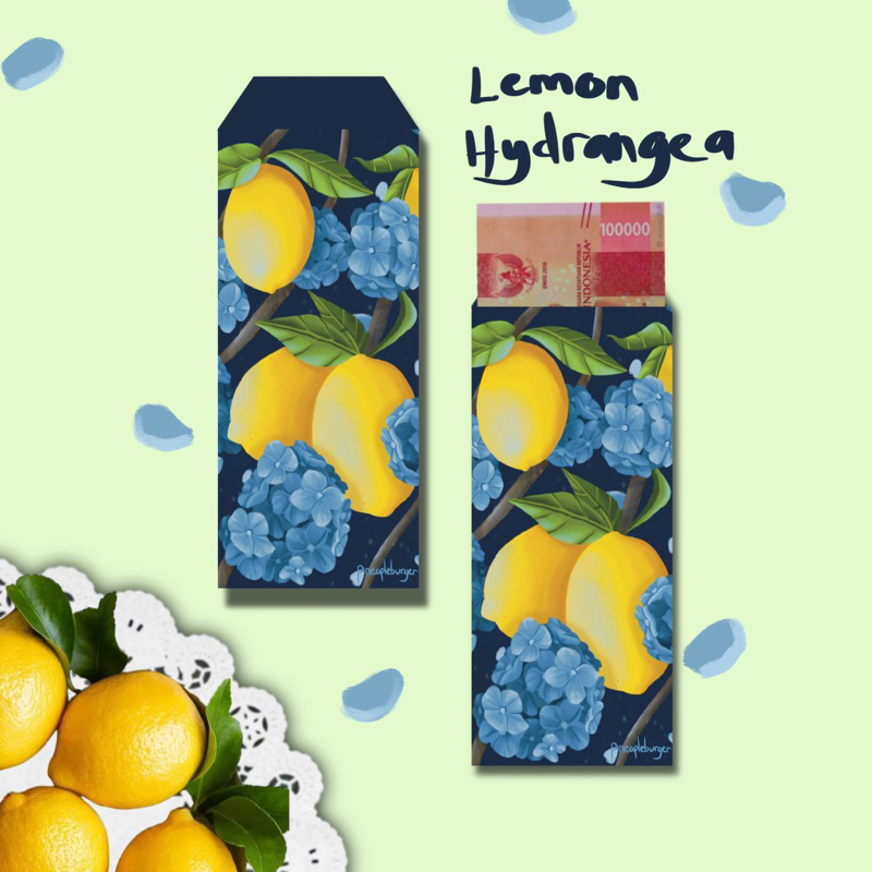 

Amplop lebaran motif lemon bunga hydrangea ukuran besar 7x16 cm