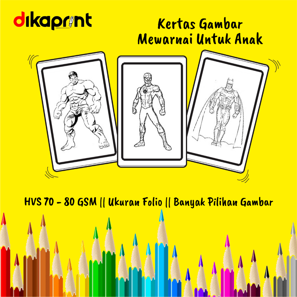 

Kertas gambar edukasi mewarna anak anak Tk SD Tema Superhero