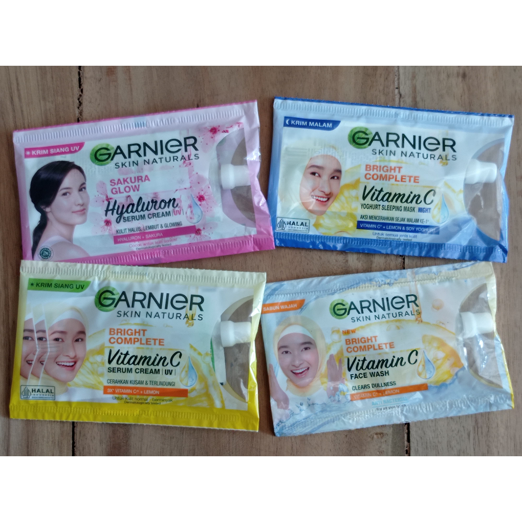 Garnier Sachet Day Serum Cream UV / Night Cream 7 ml / Facial Foam 9 ml Travel Size - Varian Sakura 