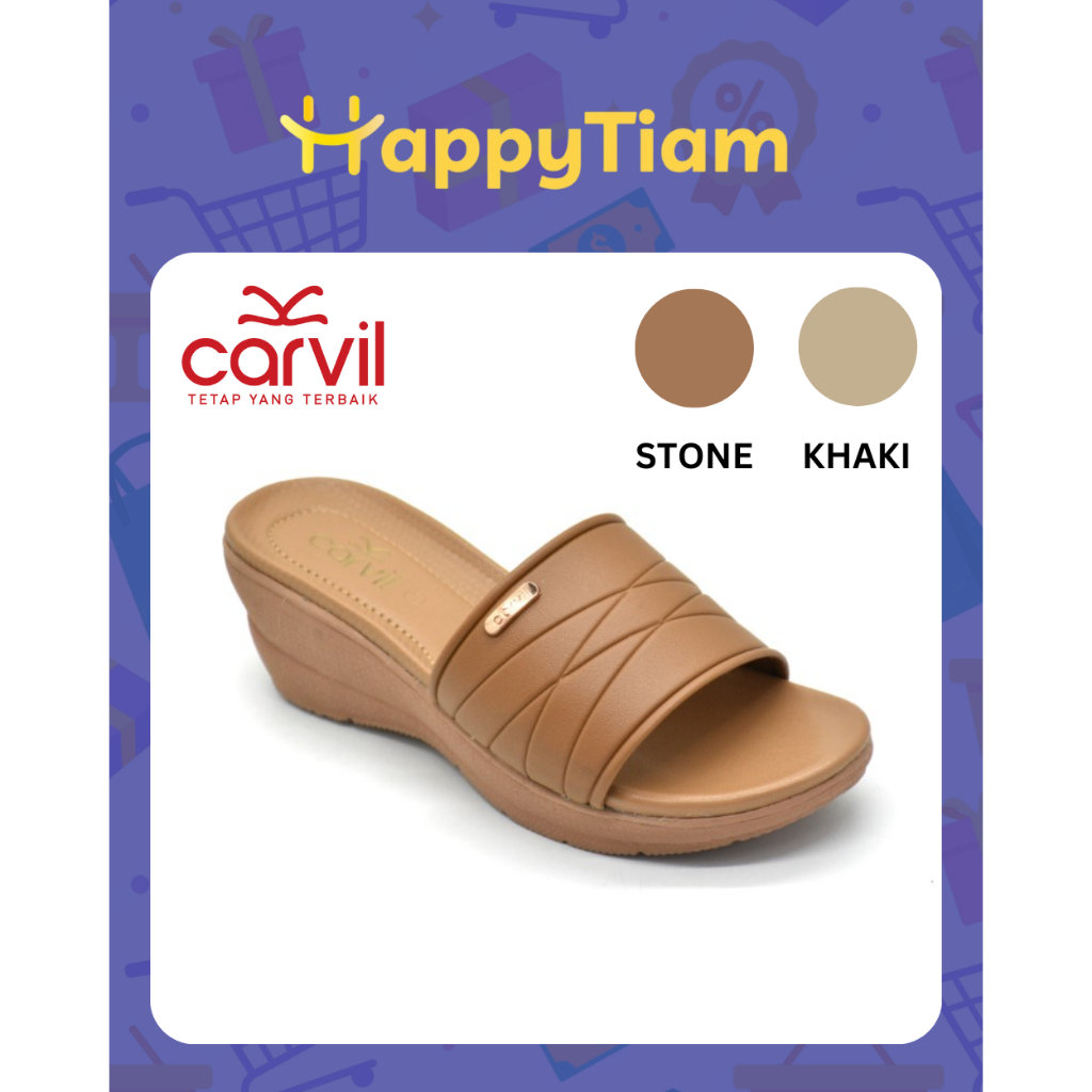 SANDAL WANITA CARVIL SAVITA 03 STONE KHAKI 36 - 40 ORIGINAL ~ SENDAL CEWEK WEDGES HEELS COKLAT PUTIH