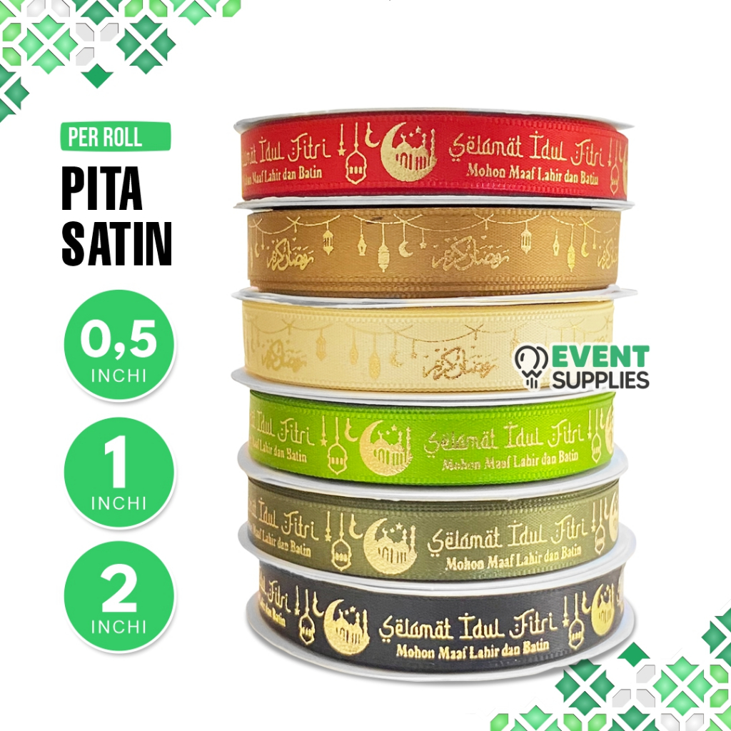 

[ 1Roll ] Pita Satin Parcel Sablon Ramadhan Idul Fitri Lebaran Per1Roll Pita Parsel Hampers 18 Meter
