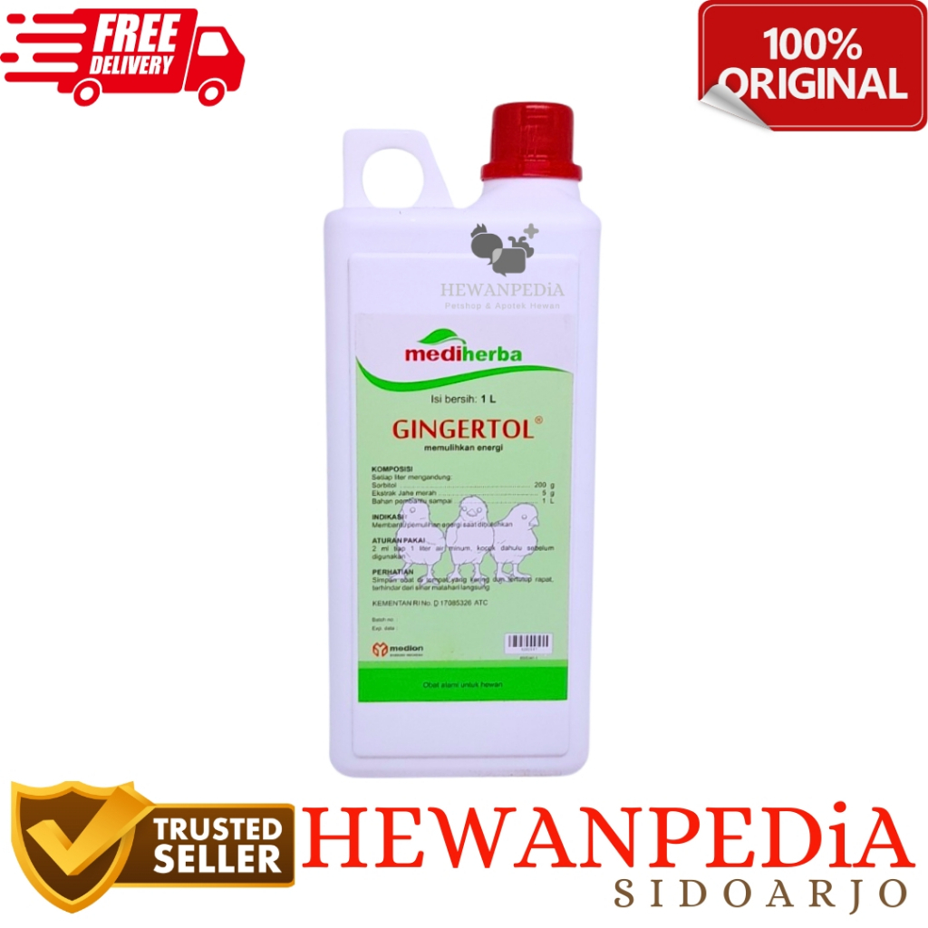 GINGERTOL 1 Liter L Hewanpedia - Obat Suplemen Herbal Unggas Ayam Penguat Tenaga Stamina Jahe Merah 