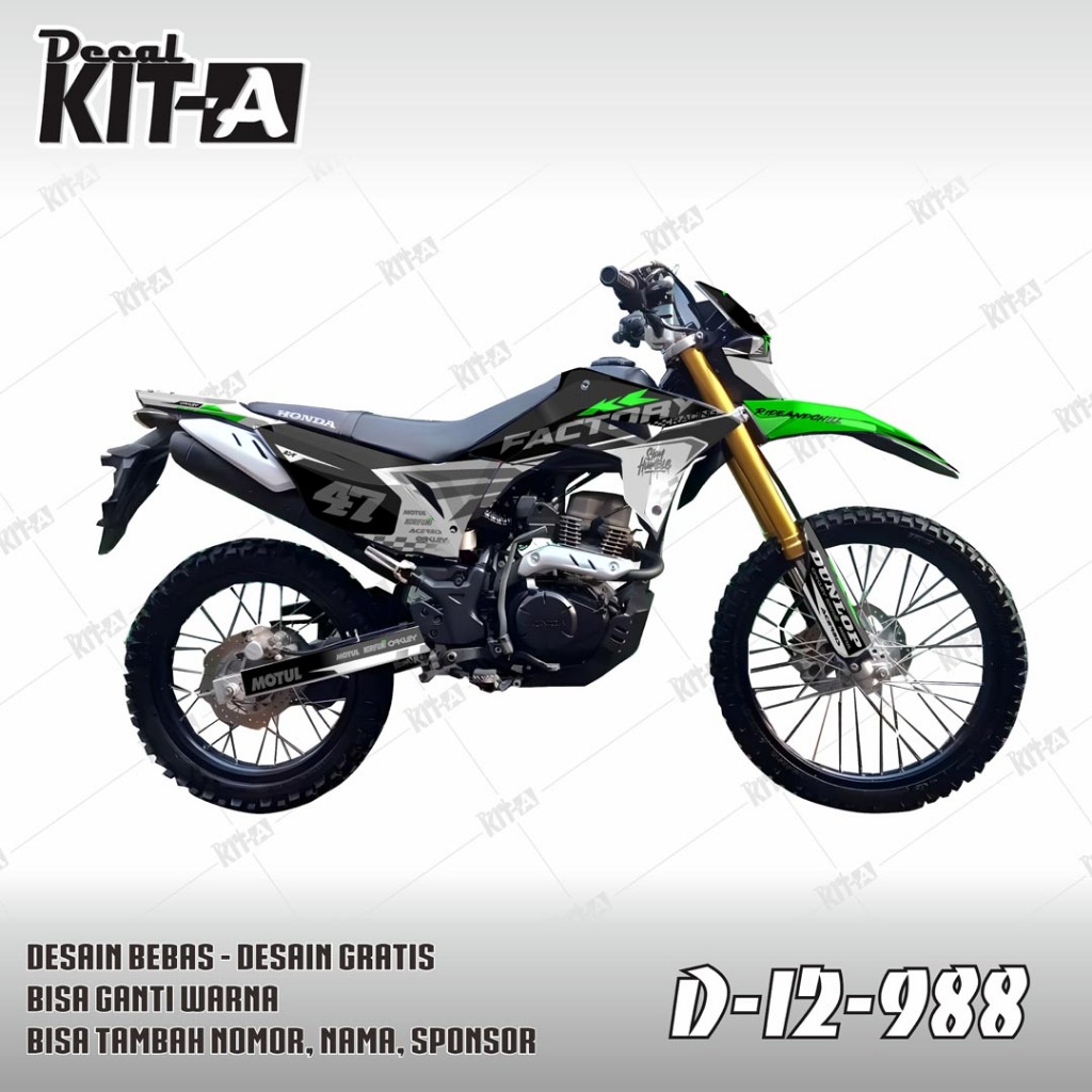 Decal CRF 150l Sticker Striping Stiker CRF 150 L Motif Hitam HIjau Racing D-I2-988