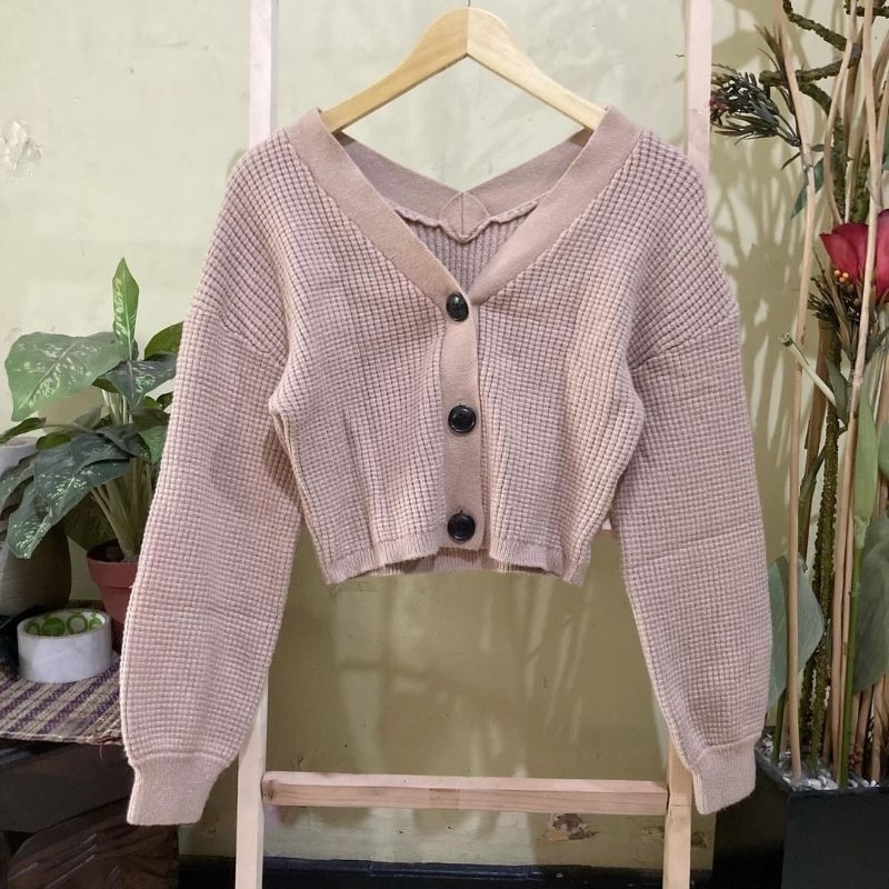 CHICO Cardigan Rajut Crop Lengan Balon