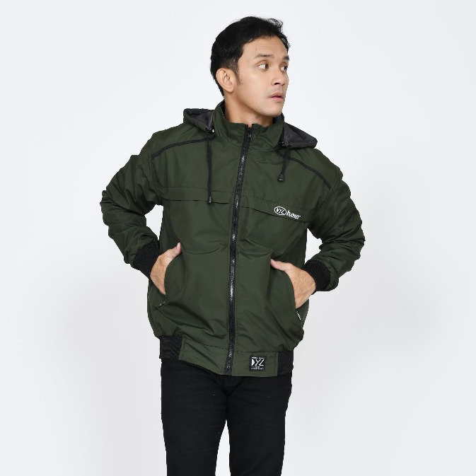 Jaket Bolak Balik BB Pria Taslan Waterproof Original HOXER Jaket Motor M-3XL Hijau Army