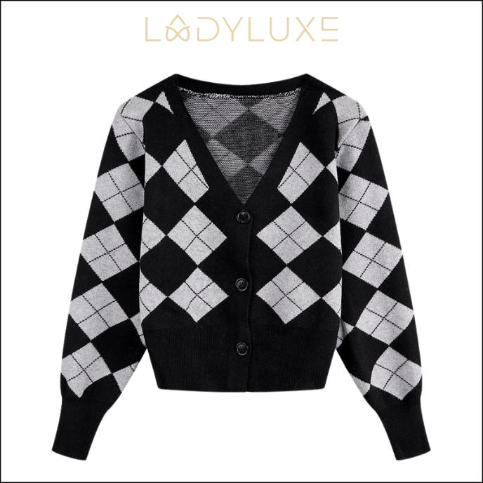 Ladyluxe - SL037 Atasan | Kardigan Tebal Lengan Panjang Wanita Vintage Cardigan Outer Kotak Kancing