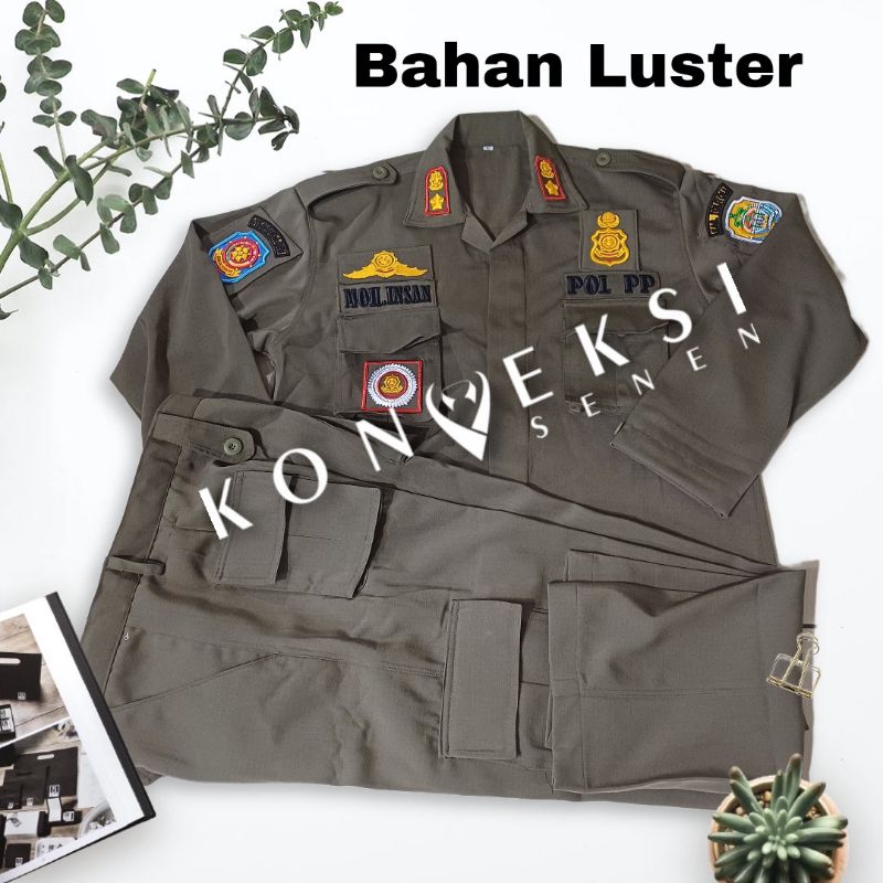 seragam pol pp pdl setelan bahan luster + bordir timbul