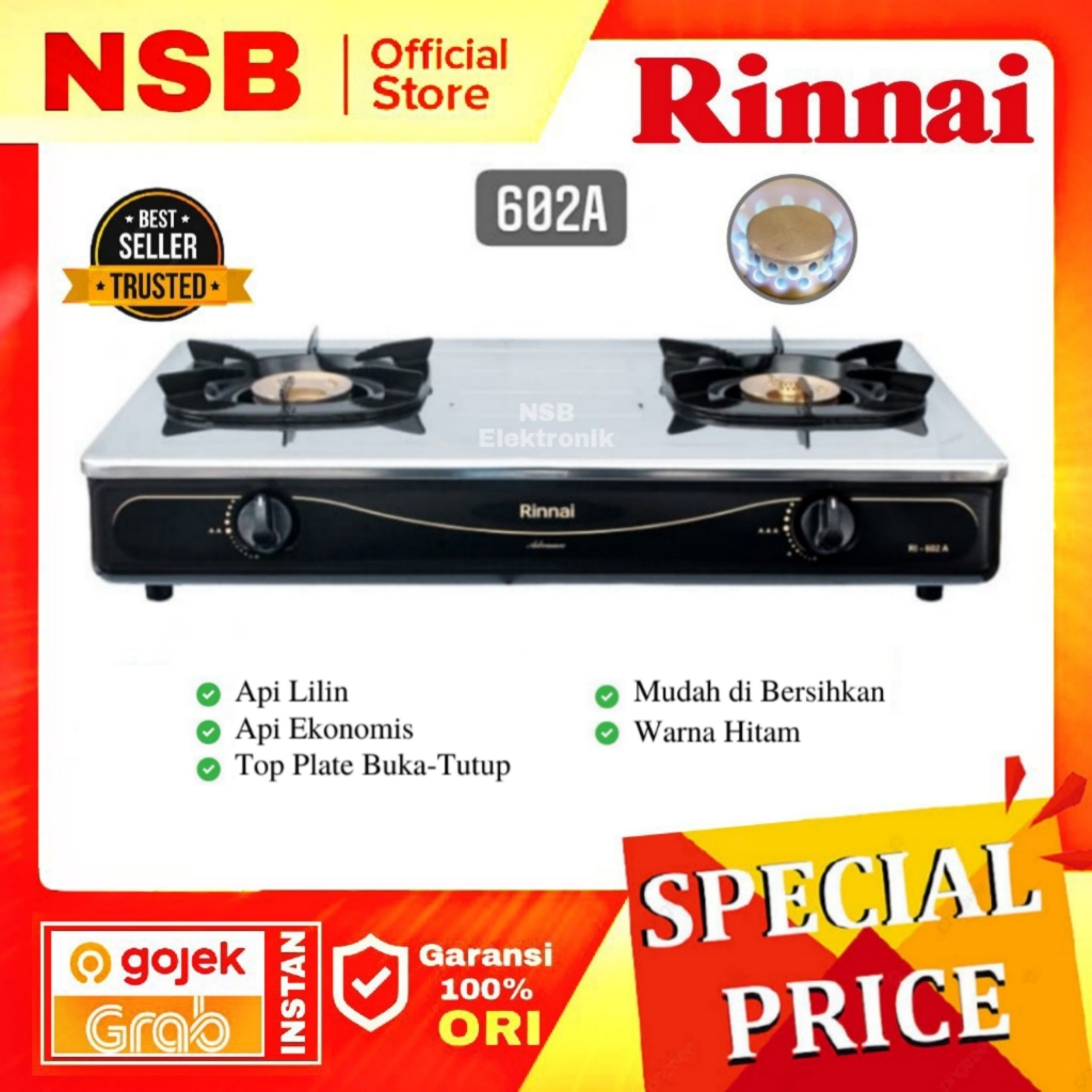 Rinnai RI-602A Kompor Gas rinai 2 Tungku Setainles Stenlis Api Lilin