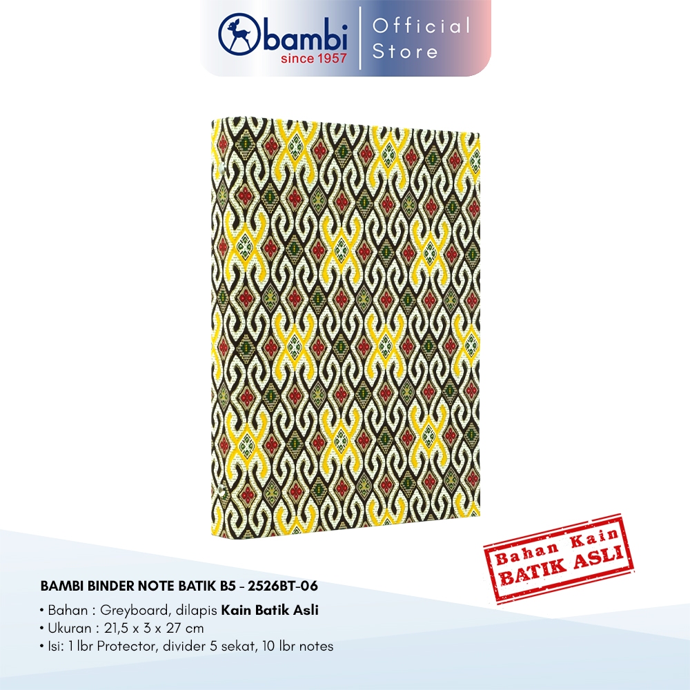 

Bambi Binder Note B5 Tipe 26 Ring Edisi Premium Kain Batik Asli Cap Solo Include Loose Leaf & Divider Original