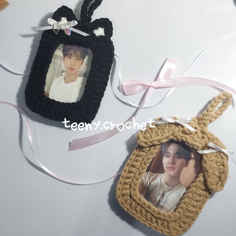 Ribbon Cat Puppy Photocard Holder Crochet | cahol pc holder
