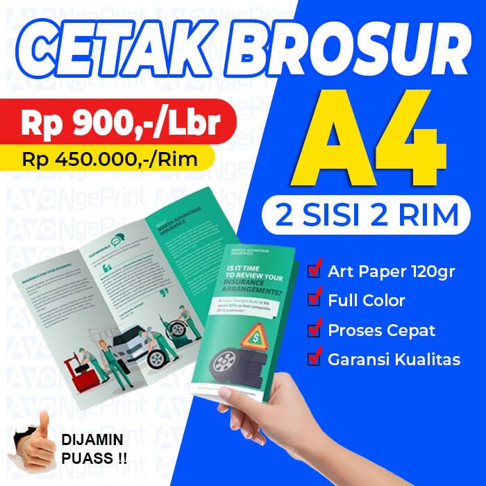

PROMO !! Jasa Cetak Brosur A4 (2 Sisi ) 2 rim / 1.000 lbr | Art Paper 120 gr Lipat 3 Custom Murah !