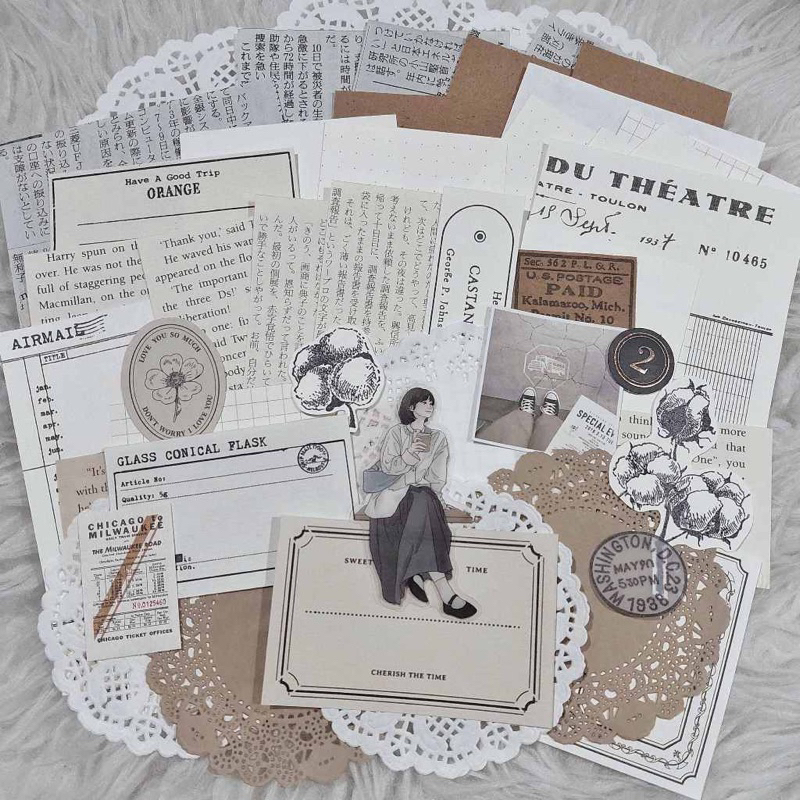 

[B422] 65pcs+ Junk Journal Kit Scrap Paper Kertas Jurnal Scrapbook