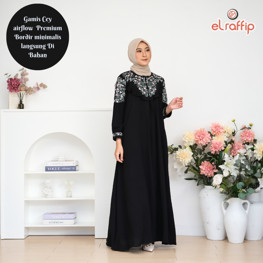 ELRAFFIP-Gamis Dewasa Matt Cey AirFlow Bordir Minimalis langsung Dibahan