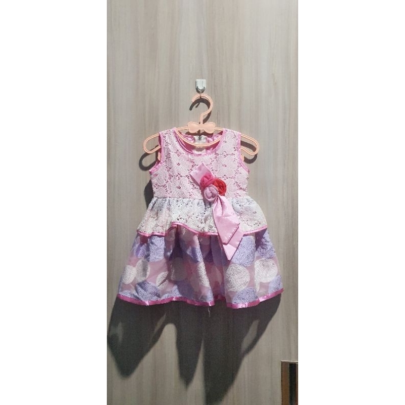baju anak perempuan 2 tahun ulang tahun / pakaian anak murah bunga pita pink merah muda