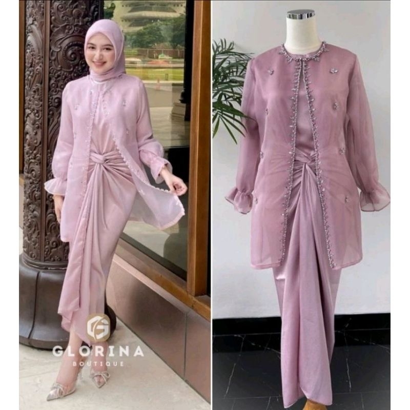 ONE SET WANITA JEMMA ORGANZA PREMIUM OUTFIT KONDANGAN SETELAN ROK LILIT