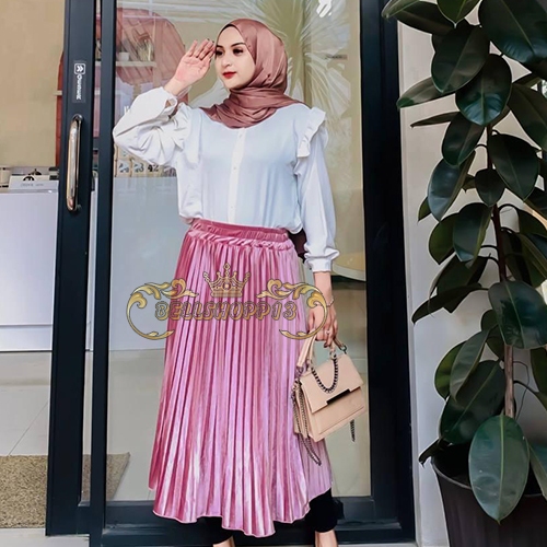 Rok Plisket Pendek ROSE GOLD // Rok Bludru Velvet Import 7/8 Premium