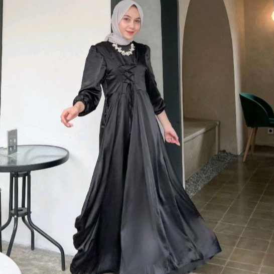 GAMIS KEKINIAN Nameera Dress /Dress kondangan satin velvet premium/Dress satin Simpel Dress serut dr