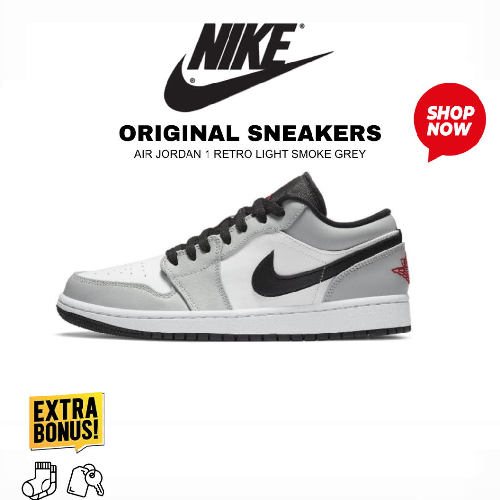 Sepatu Sneakers NIKE AIR JORDAN 1 RETRO LOW LIGHT SMOKE GREY ORIGINAL BNIB