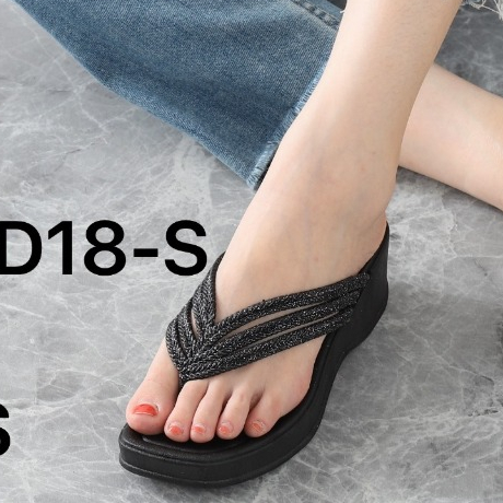 Awet Sandal Selop Jelly Wanita Wedges Import Balance Tali 3 Hak Sedang 2226-D18