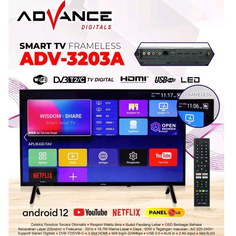 [Cianjur] LED TV Advance 32 inch 3203A Smart TV Frameless Digital Panel