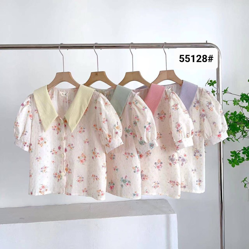 Blouse katun bordir kerah lancip