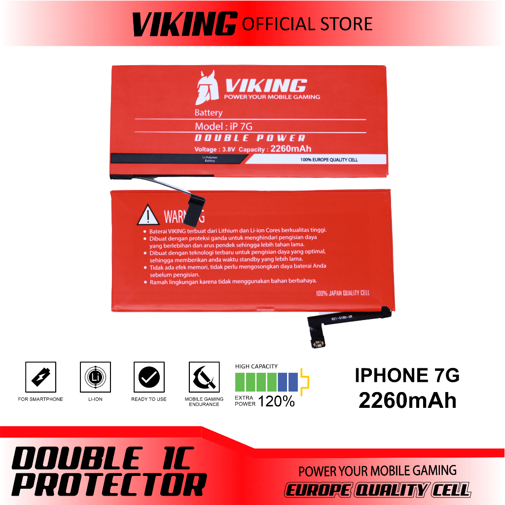 VIKING Baterai iphone 7 - 7G Double Power