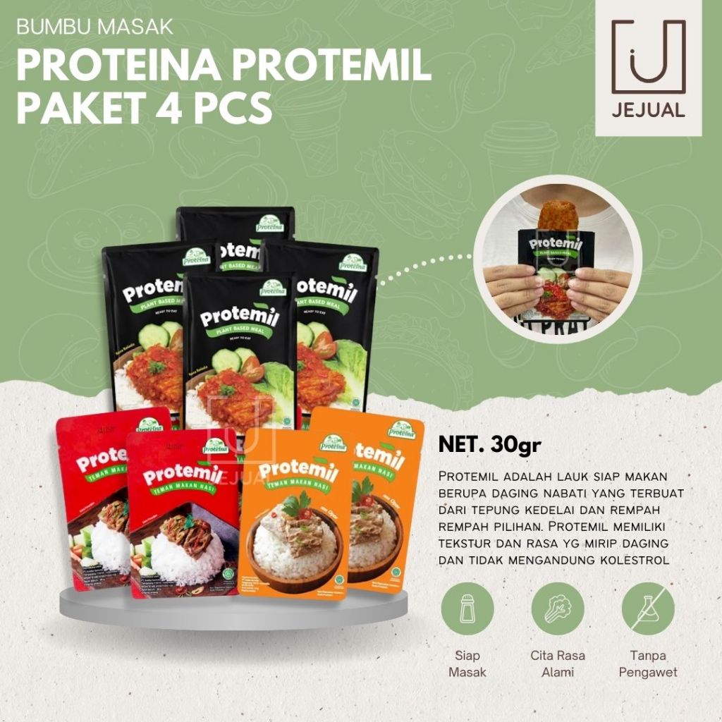 

PROTEMIL Rasa Balado/Gulai/Opor Paket Isi 4 Pcs 30 Gr Proteina Daging Nabati Instant