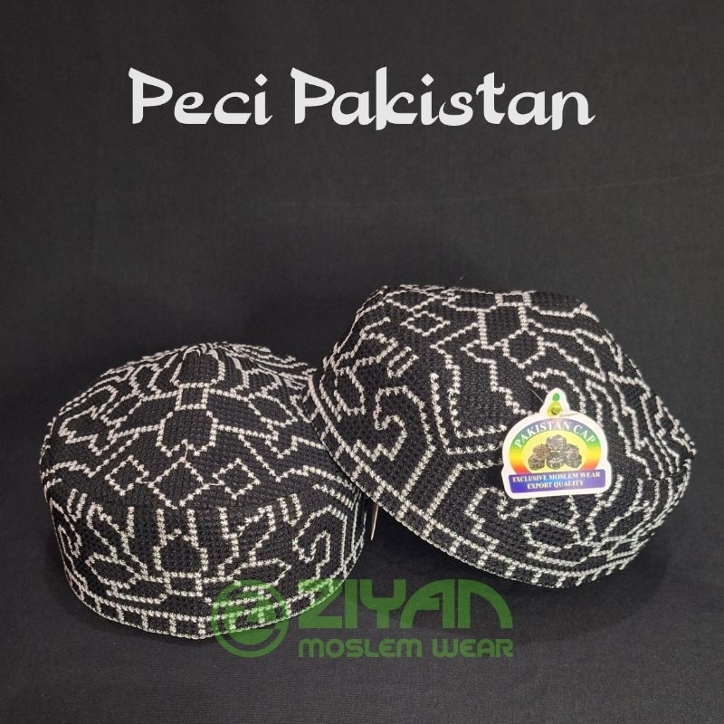 Peci Pakistan Hitam Full Bordir Premium Dewasa Motif Bunga