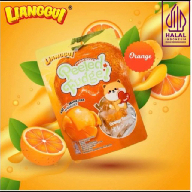 

PERMEN LUNAK BUAH JELLY KUPAS PEELED FUDGE ORANGE JERUK FRUIT PLUS LIANGGUI