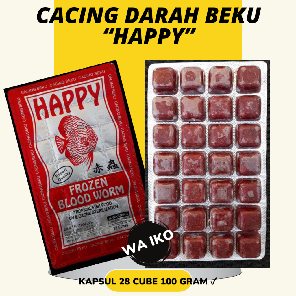 CACING DARAH BEKU PREMIUM KAPSUL HAPPY 10 CABEK 100 GRAM FROZEN BLOODWORM PAKAN PELET MAKANAN IKAN H
