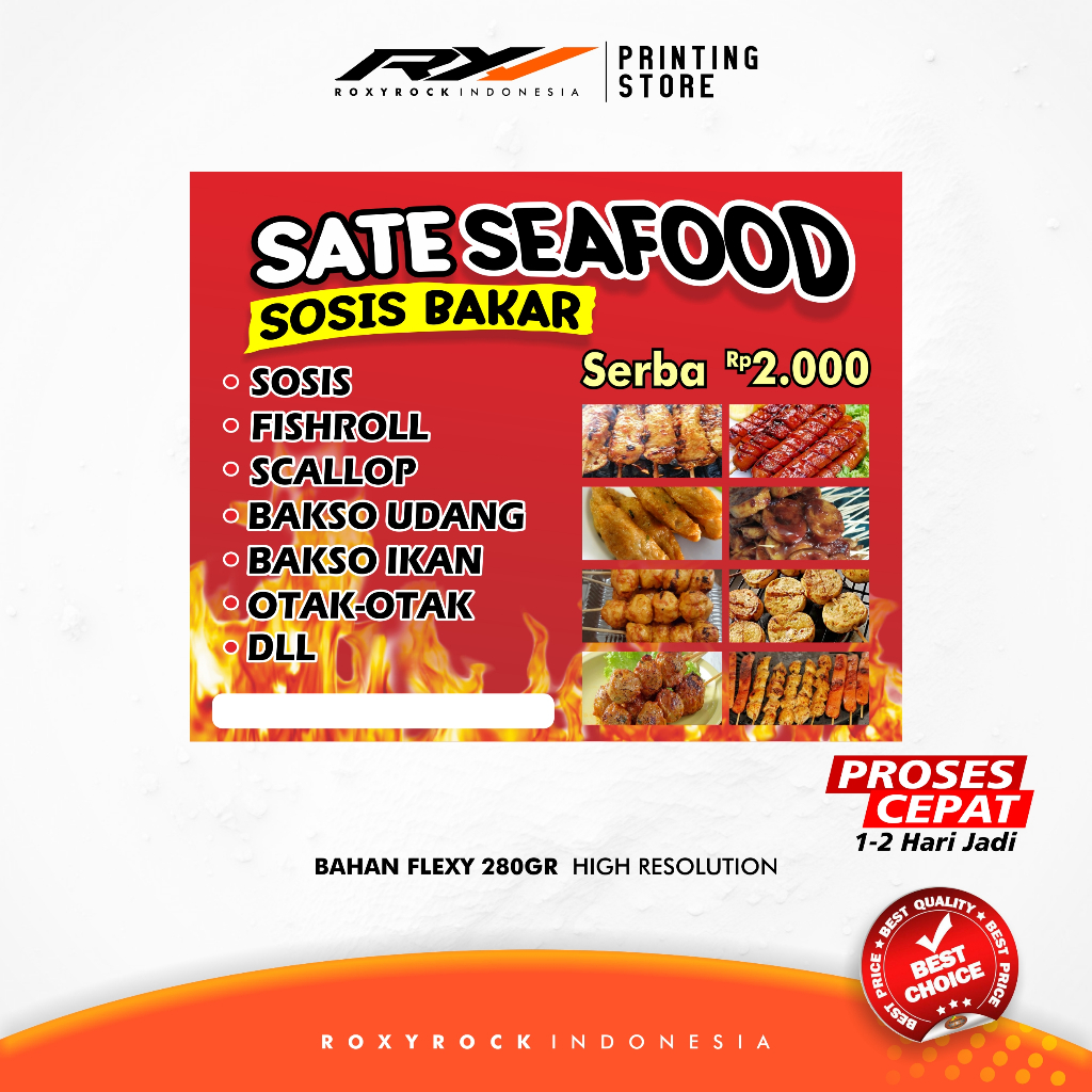SPANDUK WARUNG JAJANAN / SPANDUK SOSIS BAKAR / SPANDUK SATE SEAFOOD uk. 100x80