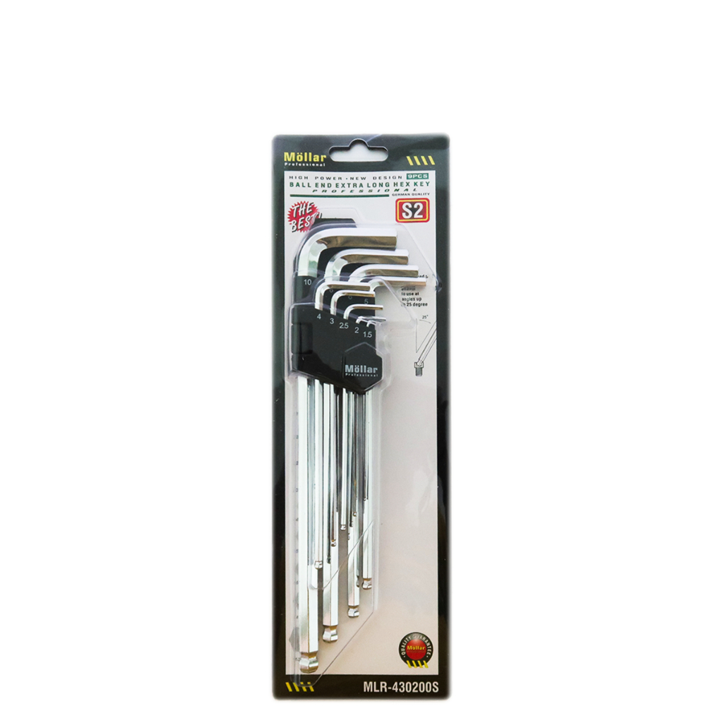 MOLLAR 430200S Kunci L Set Panjang S2 Ballpoint 9 Pcs Long Hex Key Original