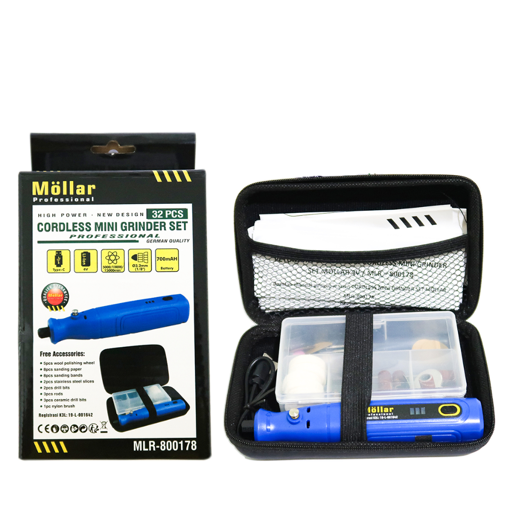MOLLAR 800178 Mini Grinder Set 32 pcs Baterai Cordless Gerinda Tuner Original