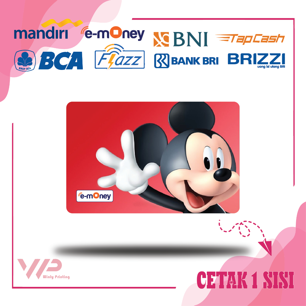 KARTU EMONEY DESIGN ANIME MICKEY MOUSE MERAH E MONEY E TOLL MANDIRI FLAZZ BCA GEN 2 BNI TAPCASH BRIZ