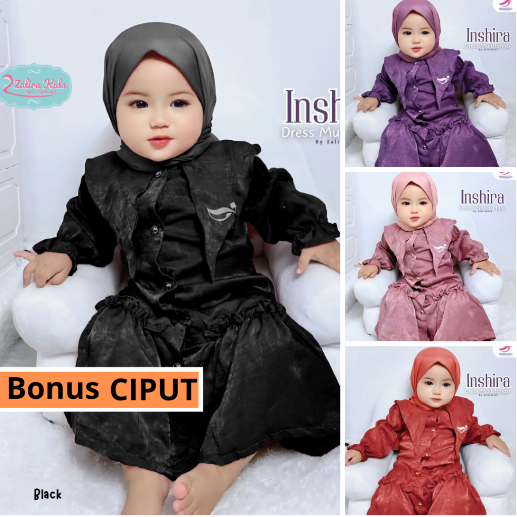 Inshira Dress Gamis Lebaran anak perempuan set jilbab terlaris usia 1 - 6 tahun Dress anak perempuan  Zalira Kids Original