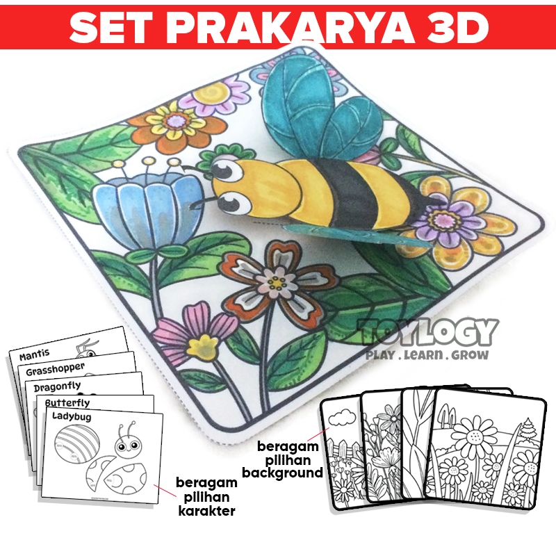 Mainan Edukasi Anak Diy 3D Kertas Gambar Mewarnai Menempel Serangga Prakarya Insect Background Coloring