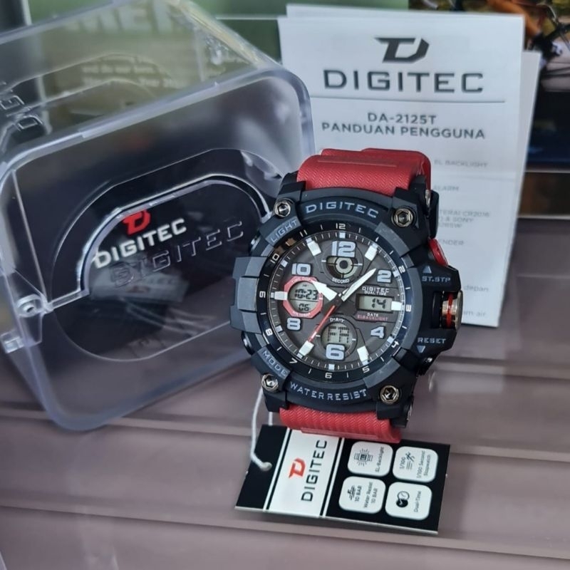 Jam tangan original digitec 2125 tali rubber merah anti air bisa di pakai renang