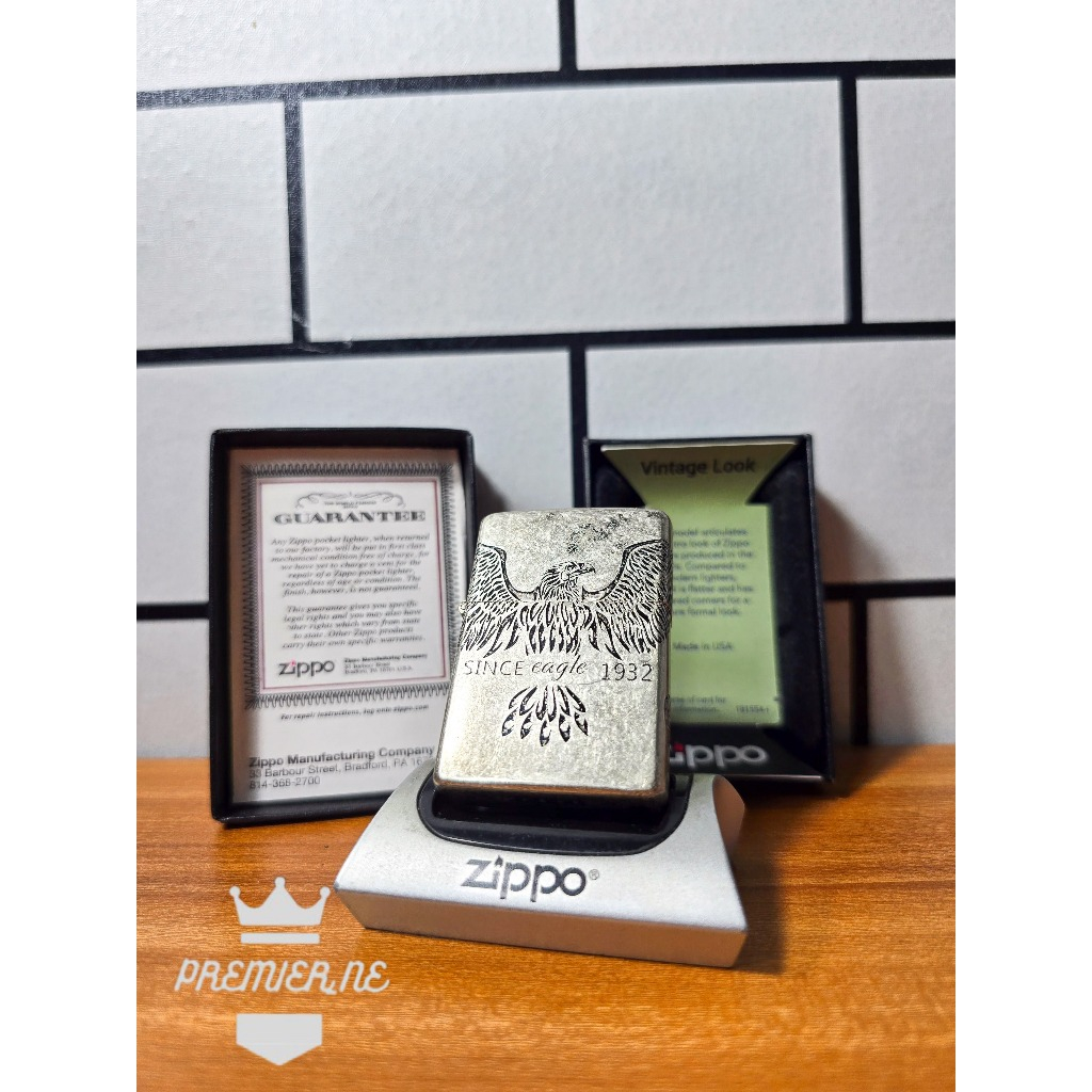 ZIPPO SILVER EAGLE EMBLEM BRADFORD MADE IN USA ORIGINAL WITH SEAL ORANGE