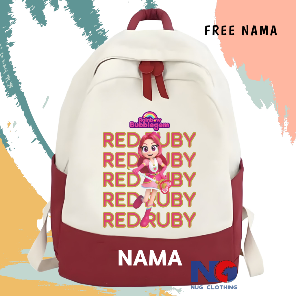Tas Ransel Anak Perempuan Sekolah SD Karakter Red Ruby Rainbow Bubblegem Free Cetak Nama