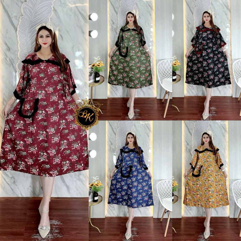 Daster Jumbo Ld 140 | Dress Bunga Jumbo Ld 140 | Daster Bunga Jumbo | Daster Terbaru