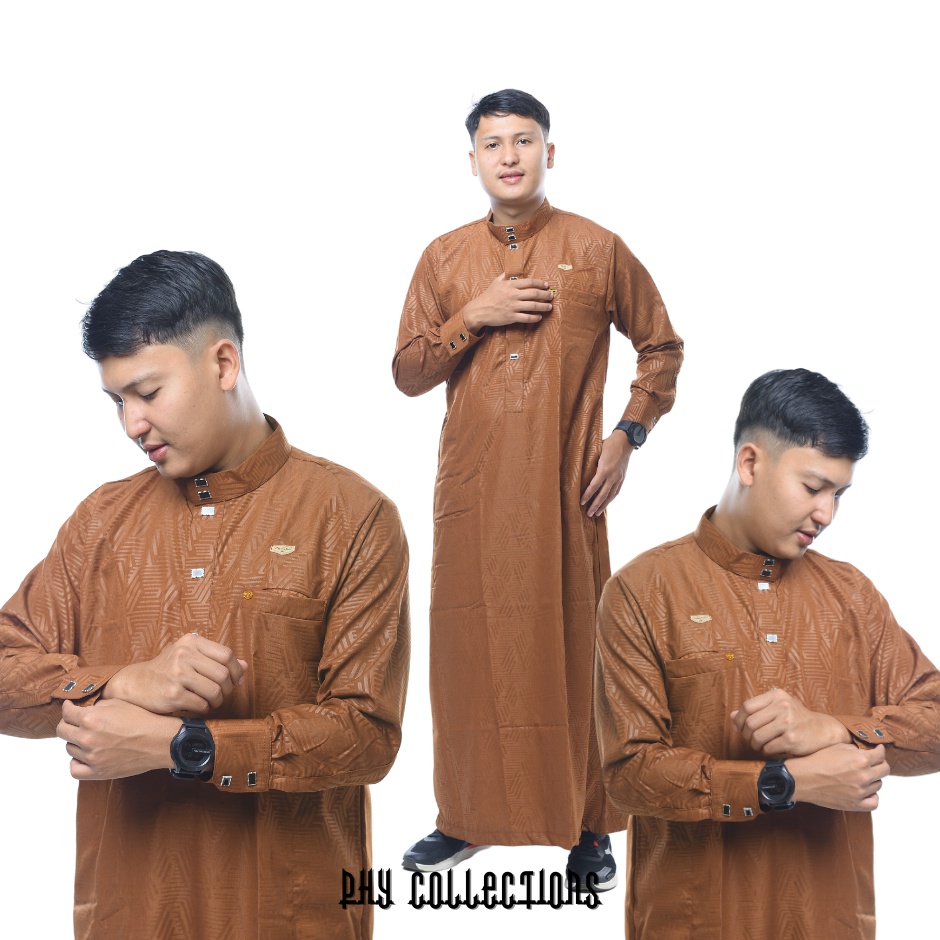 Cuma disini Baju Jubah Gamis Pria Laki Laki Dewasa Cowok Remaja Model Haromain Motif Embos Lengan Pa
