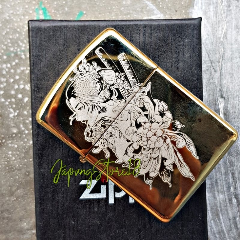 Korek Api Zippo Geisha Samurai Wanita Grafir Laser Zippo Custom limited Edition