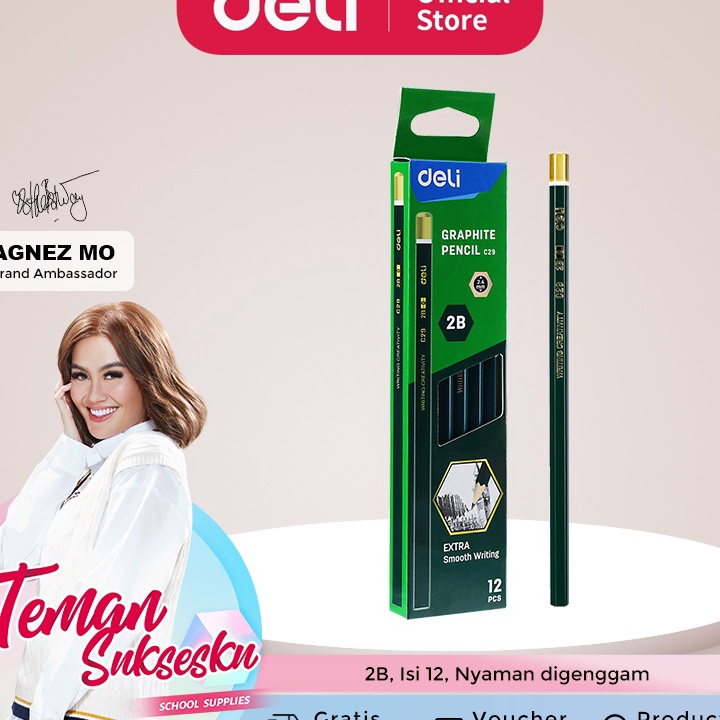 

V44859 Deli Graphite Pencil Pensil Kayu 2B Isi 12 Nyaman Digenggam EC29
