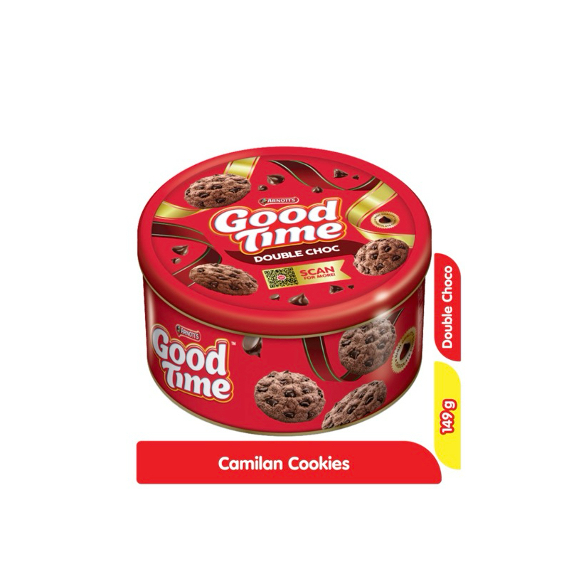 

Good time cookies double choc kaleng 149 g