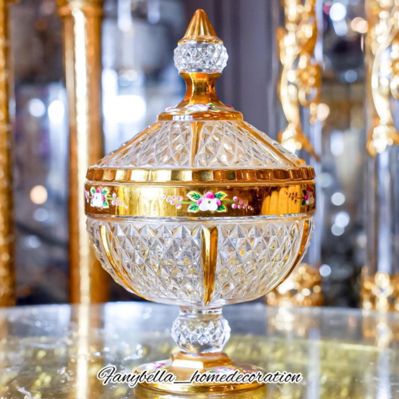 Toples Tempat Kue Kristal Kaca Emas Gold Mewah Import Dekorasi Rumah/FANYBELLA