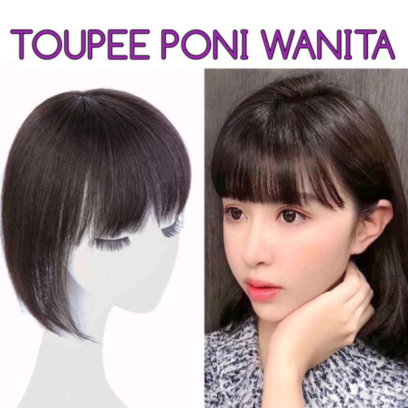 Toupee Poni Wanita Rambut Pendek Model Bob Panjang 30 Cm Hairtoper Cewe Rambut Pendek Bob Poni Tipis