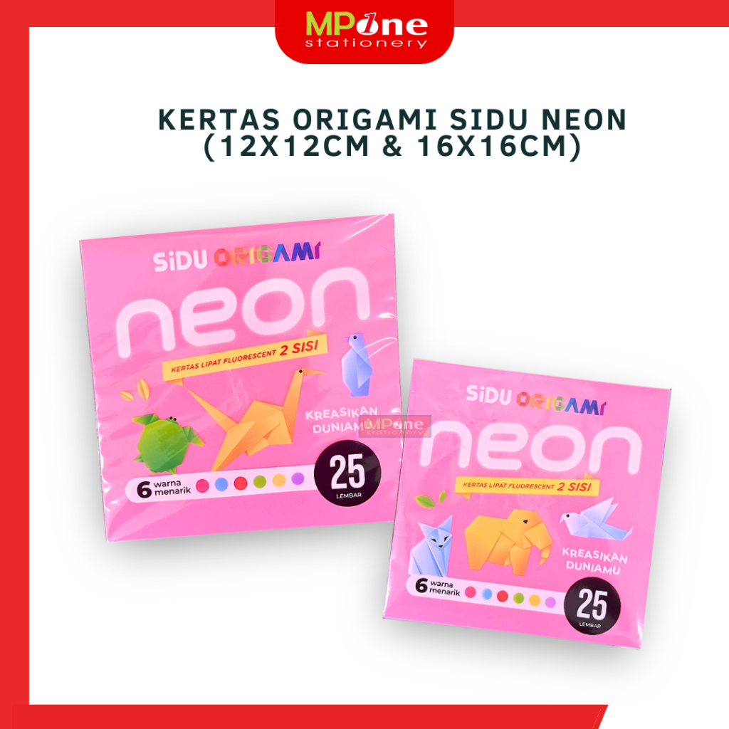 

(1 Pack) SIDU Kertas Lipat Origami Neon Isi 25 Lembar / Kertas Origami fluorescent 12x12cm - 16x16cm SIDU / Kertas Lipat 2 Sisi Berwarna bolak balik