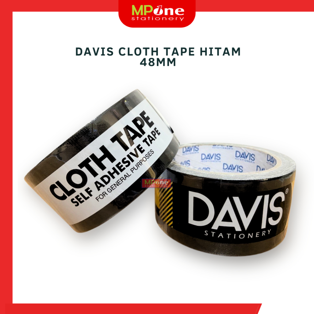 Davis Cloth Tape Hitam 48MM / Lakban Hitam Jilid Davis 48mm / Lakban Clothtape hitam
